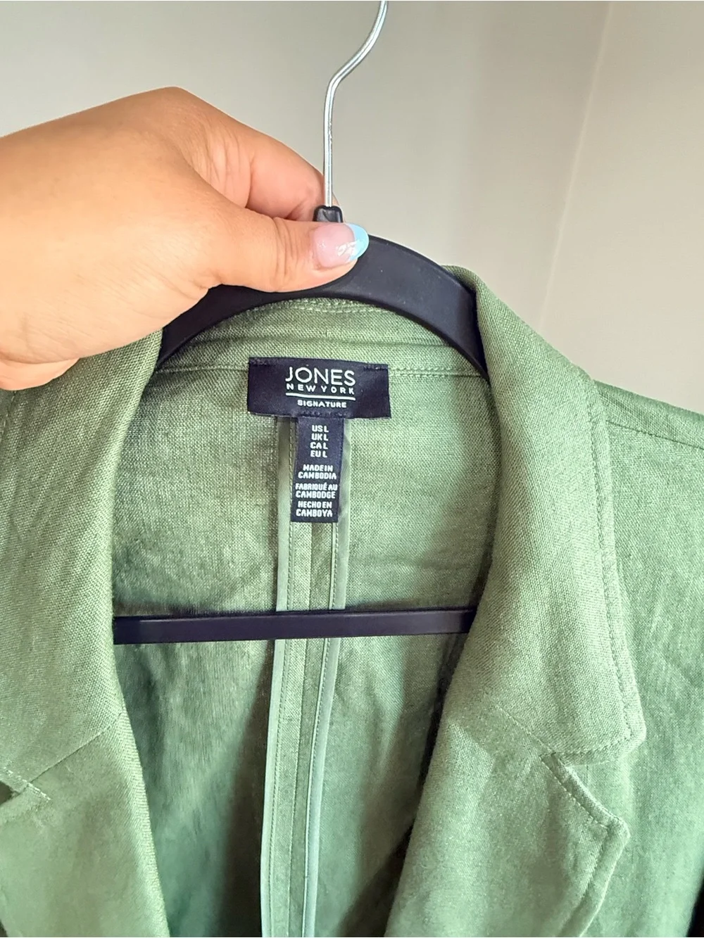 Signature Green Linen Blend Open Front Blazer Jacket Size Large